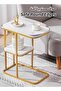 2-Tier Faux Marble Side Table with Rust Gold Steel Frame, Modern Sofa End Table, Waterproof MDF Wood Coffee Table, Compact Nightstand for Living Room Bedroom Office, 50×30×60 cm - 7