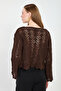 Women's wide sleeve openwork sweater - bitter brown - 5