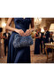 Hand Knitted Glittery Bearded Rope Scholarship Evening Bag - Crystal Blue