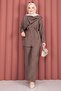 Double Hijab Set with Shoulder Shawl and Waist Tie, Brown