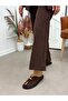 Brown Suede (Dyrot) Toe-Open Slippers with Gold Accessories - 6