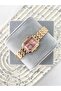 Boley Square Stone Frame Pink Dial Gold Women's Wristwatch