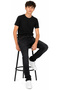 Boy's Vintage Patterned Zipper Closure Lycra Black Color Jeans 3640 - 3
