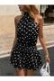Black and White Polka Dot Halter Neck Ruffle Dress