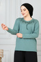 Women's Aqua Green Lycra Long Sleeve Front Patterned Mother's Combed Cotton Blouse Mother's Day Special Day