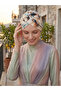 Mira Model Colorful Patterned Cross and Band Detailed Lined Ready-Made Turban Hijab Pool Cap - 7