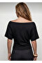 Black Asymmetrical Waist-Fitted Batwing Sleeve Viscose Blouse - 3