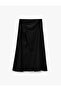 Viscose Fabric Bell-Cut Midi Skirt with Gathered Slit Detail