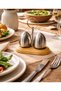 2-Piece Premium Stainless Steel Salt and Pepper Shaker Set with Wooden Stand - Stylish Design - 3