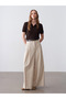 72701 Wide Leg Trousers with Pen Detail - Beige - 2