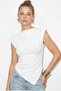 Women's White Boat Neck Padded Side Gather Detailed Asymmetrical Cut Blouse 36001 60286269 - 4