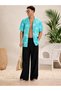 Men's Black Wide-Leg Linen Trousers with Elastic Waist, Comfortable Cut, Summer Premium Trousers - 2