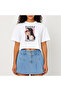 Crop T-Shirt White Printed Relaxed Fit Raw Cut Basic Short Tshirt
