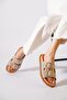 Urena beige genuine leather women's slippers with double buckle strap - 3