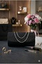 Stone Detailed Black Evening Dress Bag, Stylish for Night, Wedding, Graduation, Handbag with Magnet Closure, Chain Strap - 2