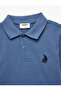 Cotton Short Sleeve Polo Collar T-Shirt with Embroidery Detail - 3