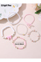 Pack of 6 - Pink Bow and Pearl Beaded Bracelet - 5