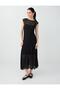 Black Boat Neck Lace Midi Dress - 4