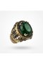 Bronze Vintage Women's Ring Authentic Copper Jewelry Green Crystal Stone Oval Dome Adjustable - 5