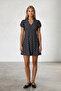 Black V-Neck Sleeve Gathered Polka Dot Patterned Dress Alc-X15524 - 2