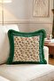 Leopard Patterned Green Fringed Throw Pillow Cover with Border - Safari Pillow Cover with Green Tassels - 3