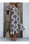 Women's Short Sleeve V-Neck Single Jersey Dress with Lace Detail at the Waist and Slit