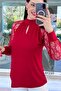 High-Necked Sandy Blouse with Tulle Sleeves 6Y210 - 3