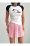 Crep Women's Cowgirl Era Printed Raglan Sleeve Asymmetrical Cut Crop Tshirt Cotton Ribbed Ecru Black - 4