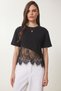 Lace Detailed Oversize Knitted T-Shirt Lcr0125 Black - 3
