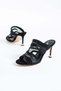 Women's Genuine Leather Heeled Shoes Black Suede - 4