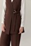 Sleeveless Double-Breasted Collar Belted Stylish Fit Brown Suit 1752 - 2