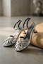 Silance Silver (3 cm Heel) Caged Short Heeled Sandals with Gold Buckle Detail for Night and Daily Use