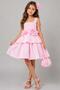 Girl's Strappy Square Neckline Waist Flower Brooch Detailed Layered Skirt Pink Dress - 2