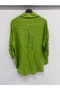 Women's Green Italian Folded Long Sleeve Oversize Long Linen Shirt 40 - 44 Size - 3