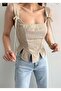 Women's Linen Lace-Up Corset Bustier - 4