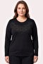 Women's Black Stone Detailed Combed Cotton Blouse