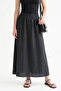 Women's Midi Skirt with Elastic Waist and Pocket Detail, High Waist - 4