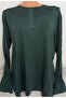 Er Clothing Battal Combed Cotton Blouse Long Sleeve Crew Neck Black Green - 3