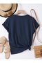Unisex Navy Blue Denim Printed Crew Neck T-Shirt - 3