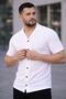 Men's Waffle Fabric Open Collar Buttoned Regular Fit Shirt Set of 2 Black-White - 5