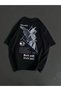 Women's Printed T-Shirt Short Sleeve Crew Neck Oversize Comfortable Fit Casual T-Shirt - Black Mariposa S - 2