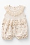 Baby Girl Lace Collared Floral Jumpsuit Shorts Romper Cream - 2