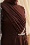Stone Tulle Hijab Evening Dress 5723-01 Brown - 4