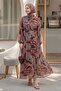 Shawl Pattern Pleated Plum Chiffon Dress - 2
