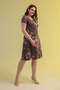 Women's Coffee Beige Floral Pattern Large Size Stretchy Midi Dress