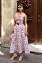 Women's Floral Patterned Belt Detailed Woven Dress - 4