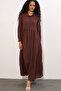 Women's Buttoned Long Hijab Dress 2591 - Brown - 5