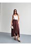 Oval Cut Pocket Detail Adjustable Waist Skirt - Bitter Brown Bitter Brown