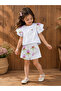 Girl's Satin Shorts Set Floral Patterned White Stylish Set