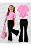 Summer Black Spanish Flared Pants and Tshirt, Unprinted Plain Design Kids Girls Set